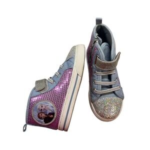 Kids Frozen Elsa Anna Glitter Sequin High Top Sneakers Size 10